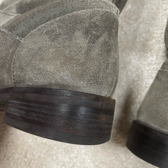 Dixon Grey Suede Size 7 JCrew Mid Calf Pull On Moto Boot w Gold Buckle Detail - Picture 6 of 12